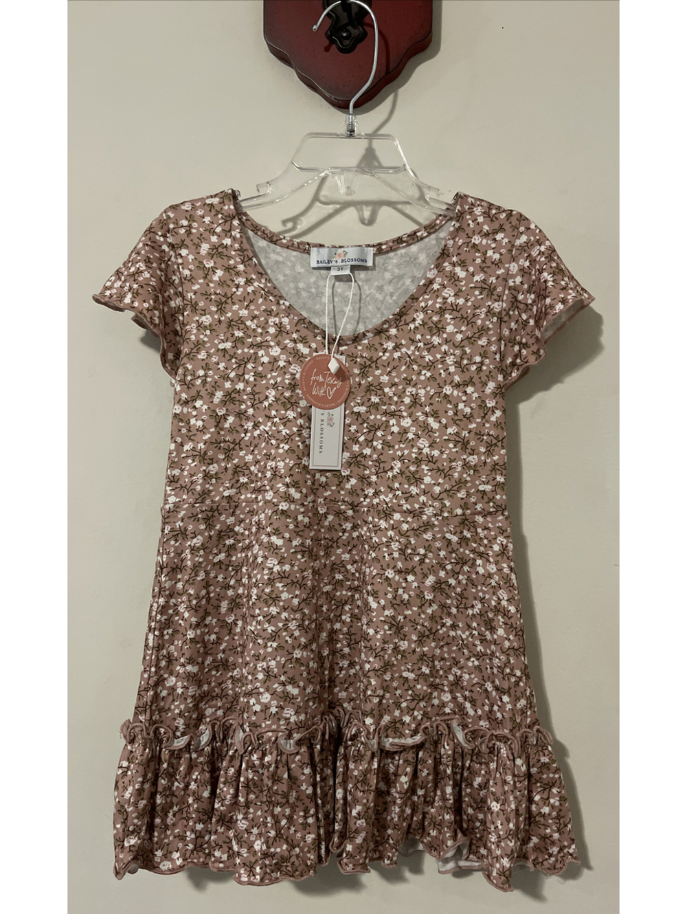 Baileys Blossoms Boutique Girls 3t Pink Floral Short Pull-On Dress NWT! A6271